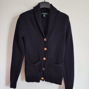 Ladies Petite SZ PP Lauren Ralph Lauren Black Cotton Cardigan